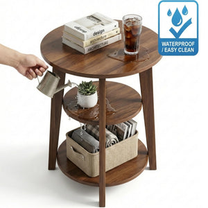 3-Tier Round Side Table with Storage Shelves