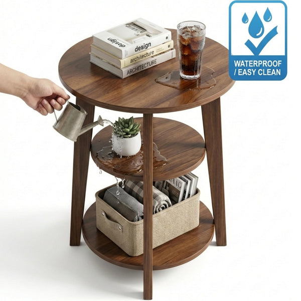 3-Tier Round Side Table with Storage Shelves