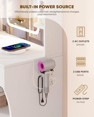 LED Makeup Vanity Desk with Smart Mirror, Power Outlet & Storage