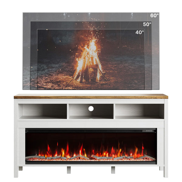 Electric Fireplace TV Stand with Open Storage – 55 to 98 Inch