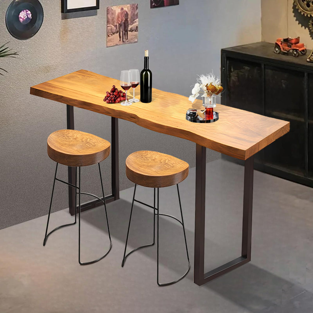 Solid Wood Bar Height Pub Table with Metal Frame