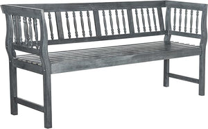 Acacia Wood Outdoor Bench with Spindle Back & Slatted Seat