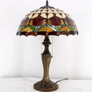 Tiffany Table Lamp Red Stained Glass Tulip 16-Inch