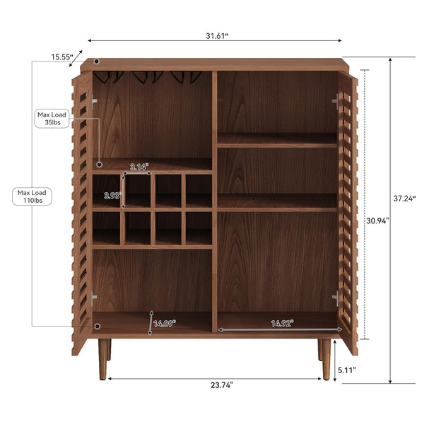 Mid-Century Bar Cabinet with Wine Rack & Slatted Doors
