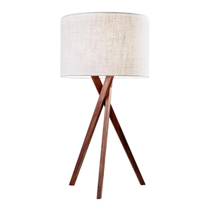 Walnut Tripod Table Lamp with White Linen Shade