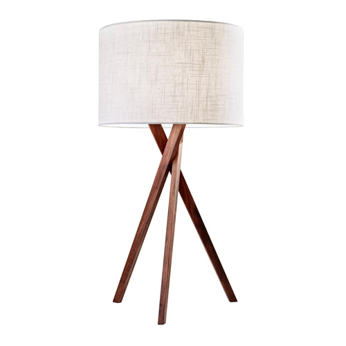 Walnut Tripod Table Lamp with White Linen Shade