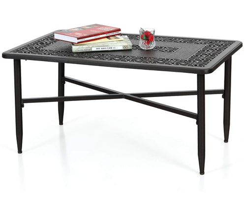 Cast Aluminum Outdoor Patio Coffee Table – Rectangle, 38.6"L x 23"W x 18.9"H