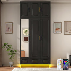 Large Armoire Wardrobe Closet with LED Lights & Drawers
