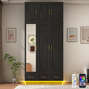 Large Armoire Wardrobe Closet with LED Lights & Drawers