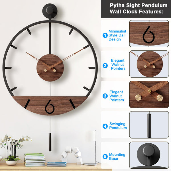 Large Modern Pendulum Wall Clock – 34.6×24 Inch Walnut Analog