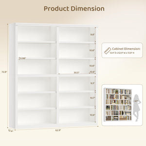 12-Shelf Double Wide Bookcase, 73" Tall Large Bookshelf with Storage