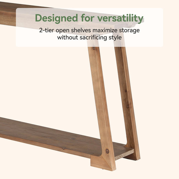 63-Inch Solid Wood Console Table with 2-Tier Storage