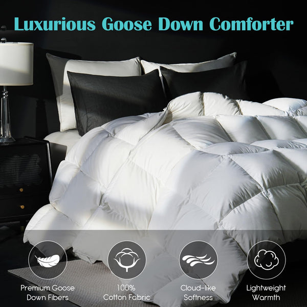 Goose Down Comforter – All Season Duvet Insert with Cotton Cover