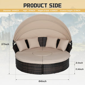 Outdoor Round Daybed with Retractable Canopy