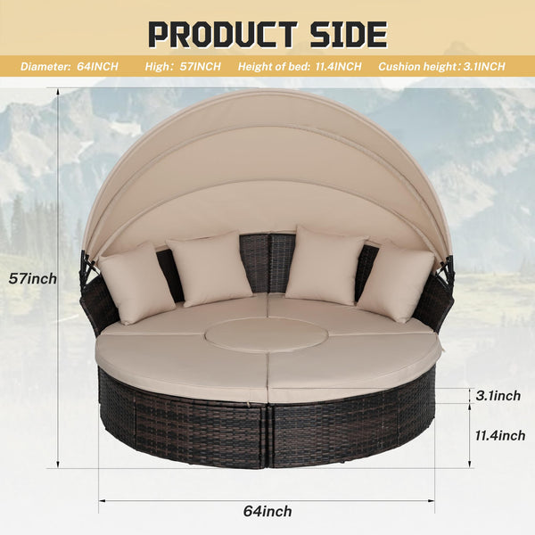 Outdoor Round Daybed with Retractable Canopy