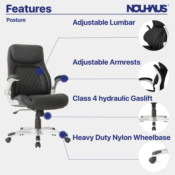 Ergonomic PU Leather Office Chair with Adjustable Lumbar Support & Flip Armrests