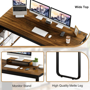 55-Inch L-Shaped Computer Desk with Drawers & Storage Shelves