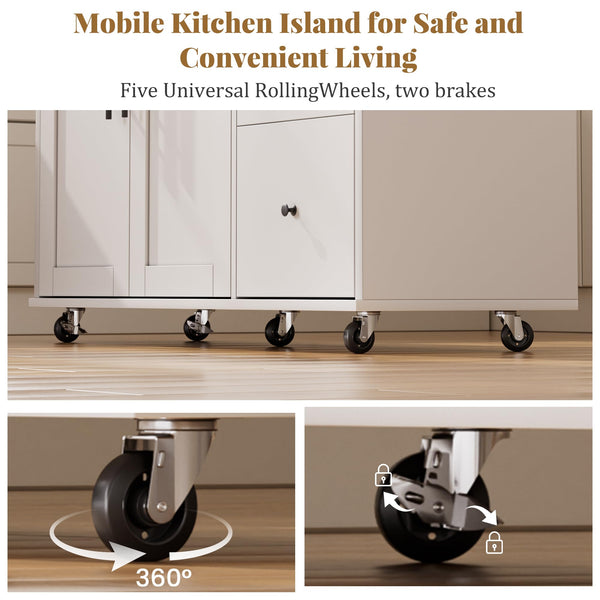 Rolling Kitchen Island with Storage and Drop Leaf