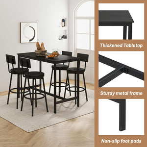 5-Piece Bar Table Set with 4 Upholstered Stools