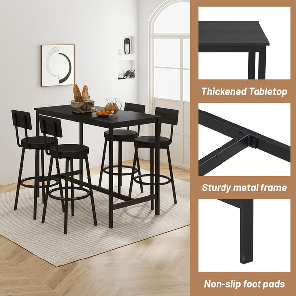 5-Piece Bar Table Set with 4 Upholstered Stools
