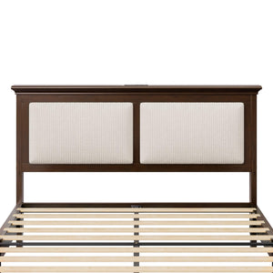 Wood Bed Frame with LED Headboard & Charging Station