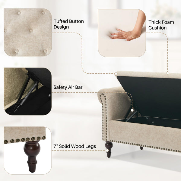 56.6" Wide Indoor Chaise Lounge with Storage & Left Armrest