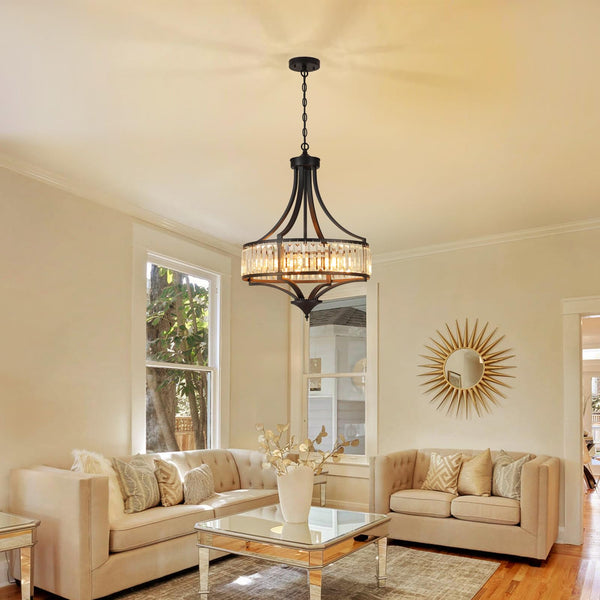 20-Inch Crystal Chandelier 5-Light Adjustable Ceiling Pendant