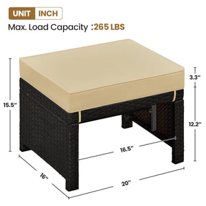 Outdoor Wicker Ottoman Set of 2 with Removable Cushion