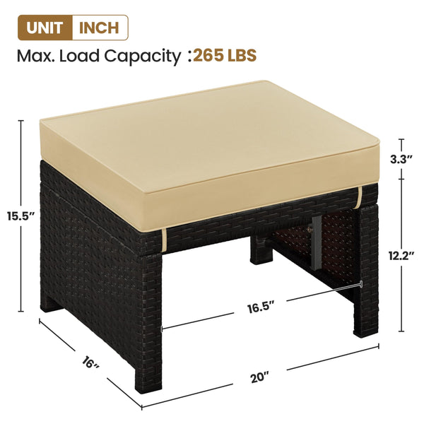 Outdoor Wicker Ottoman Set of 2 with Removable Cushion