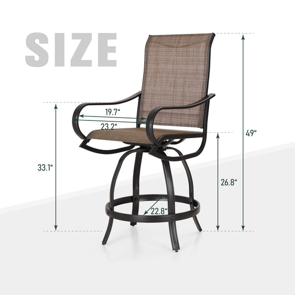 Outdoor Swivel Counter Height Bar Stools with Sling Fabric