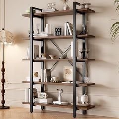 6-Tier Industrial Bookshelf with Metal Frame