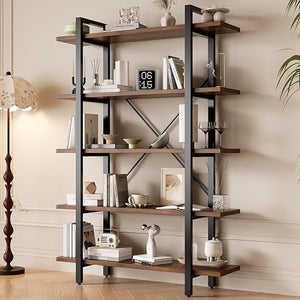 6-Tier Industrial Bookshelf with Metal Frame