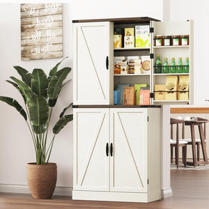 71" Farmhouse Kitchen Pantry Cabinet with Drawers & Door Shelves