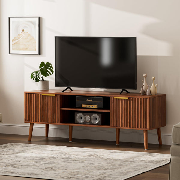 Mid-Century Modern TV Stand with Cabinet Storage