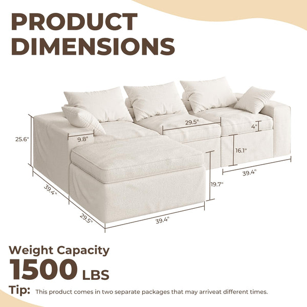 108-Inch Modular Cloud Sectional Sofa with Ottoman – Warm White