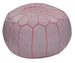 Moroccan Leather Pouf Ottoman – Handmade Round Footstool, Pink