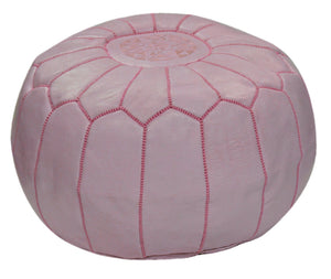 Moroccan Leather Pouf Ottoman – Handmade Round Footstool, Pink