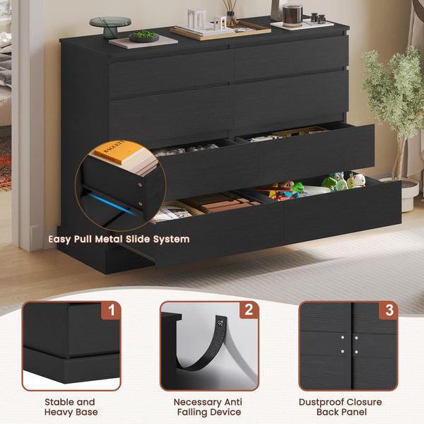 8-Drawer Double Dresser with TV Stand – Engineered Wood Storage Chest
