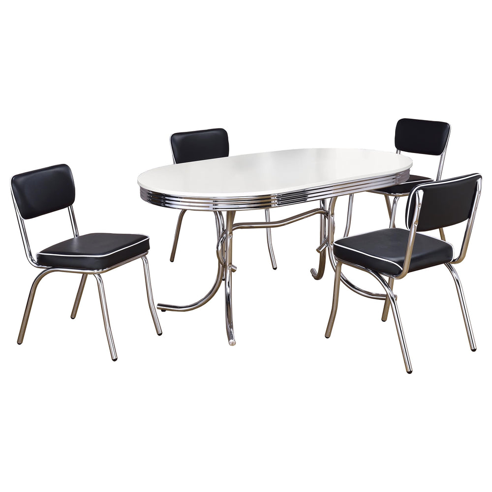 5-Piece Retro Chrome Dining Set — Oval Table & Faux Leather Chairs