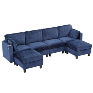 110" U-Shaped Modular Sectional Sofa with Storage & Charging