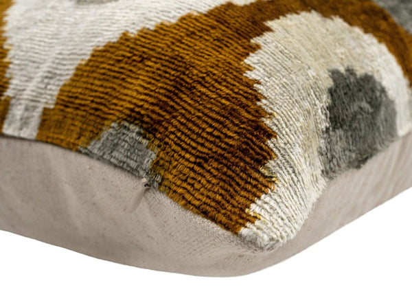 Velvet Throw Pillow – Mustard & Grey Geometric, 20x20"