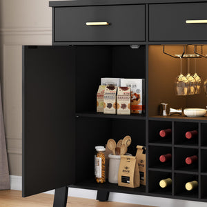 LED Bar Cabinet with Wine Rack & Drawers