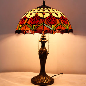 Tiffany Table Lamp Red Stained Glass Tulip 16-Inch