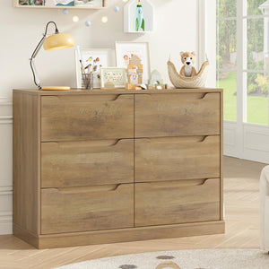 6 Drawer Double Dresser with Storage – Rustic Brown