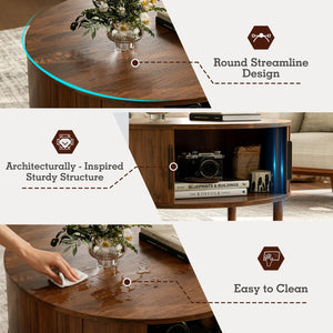 Round Coffee Table with Sliding Doors