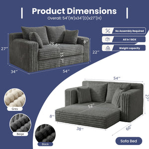 Convertible Sofa Bed Boneless Loveseat Sleeper with 4 Pillows & Detachable Cushion