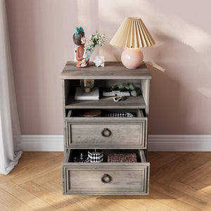 2-Drawer Wood Nightstand with Open Compartment
