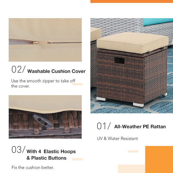 2-Piece Outdoor Patio Storage Ottomans with Cushions