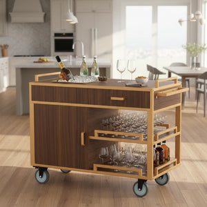 3-Tier Bar Cart with Wheels & Storage | Dark Walnut