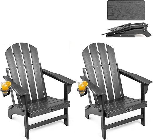 Folding Adirondack Chair – HDPE, All-Weather, with Cup Holder